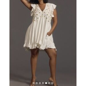 ANTHROPOLOGIE Womens V-Neck Sequin Deco Swing Dress Boho Bohemian Western Size M